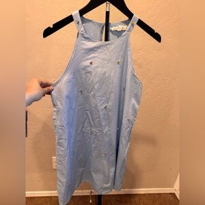 Love Riche Light Blue Halter Dress with Colorful Embellished Flowers